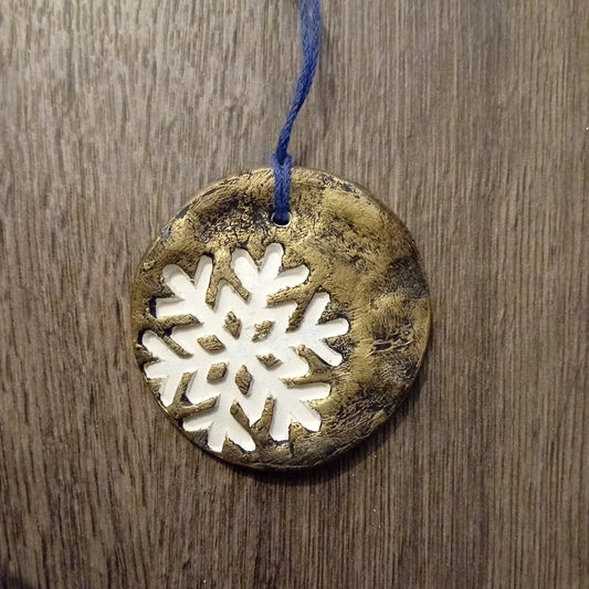 Gold & Navy Clay Tree Ornaments With Snowflake Print