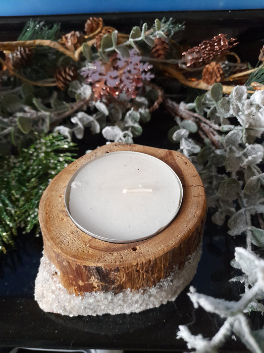 Log round tealight holder frosted
