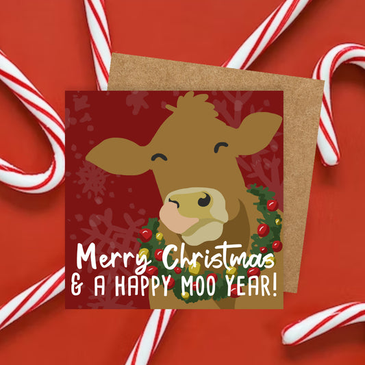 Happy Moo Year! Christmas Greetings Card