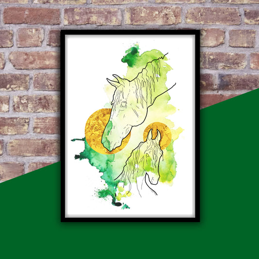 Watercolour Horses Artwork Poster Print